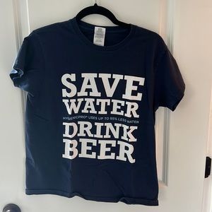 Unisex Medium Save Water Drink Beer Blue shirt M